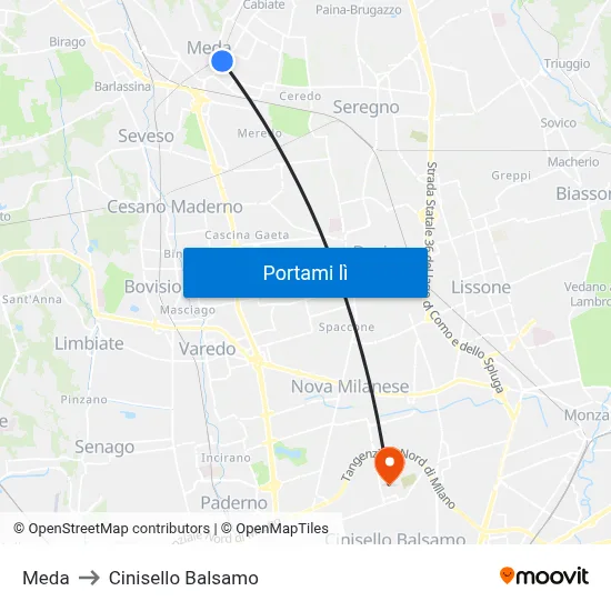Meda to Cinisello Balsamo map