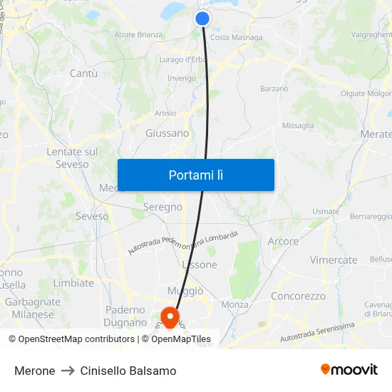 Merone to Cinisello Balsamo map
