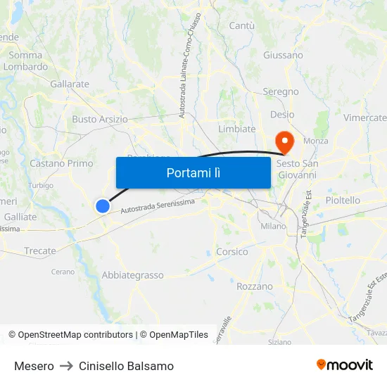 Mesero to Cinisello Balsamo map