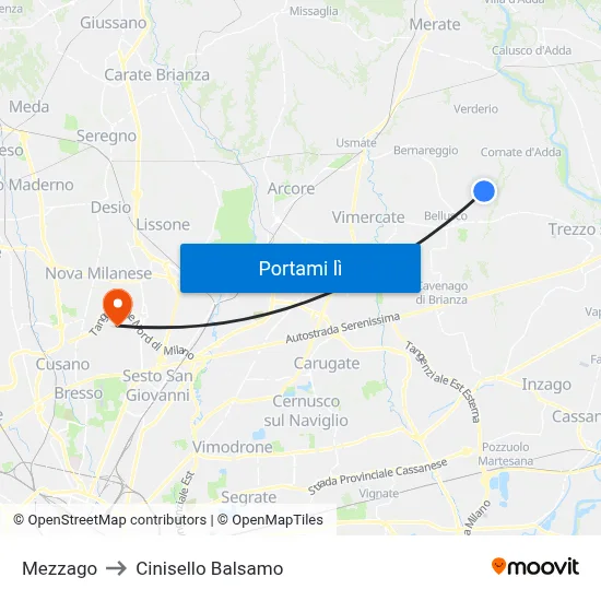 Mezzago to Cinisello Balsamo map