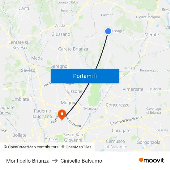 Monticello Brianza to Cinisello Balsamo map