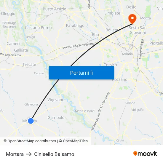 Mortara to Cinisello Balsamo map