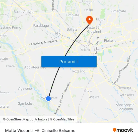Motta Visconti to Cinisello Balsamo map