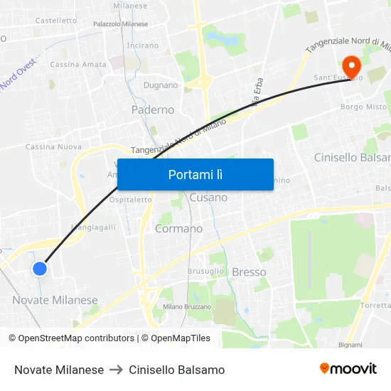 Novate Milanese to Cinisello Balsamo map