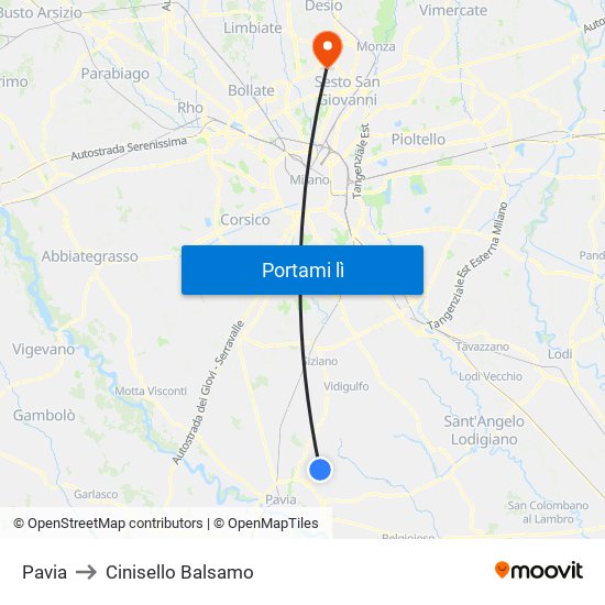 Pavia to Cinisello Balsamo map