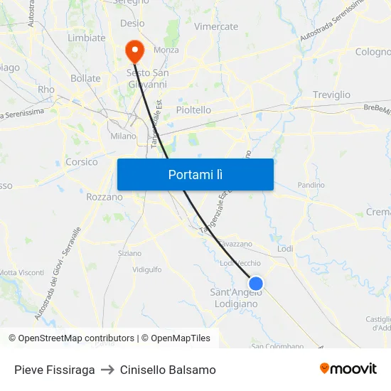 Pieve Fissiraga to Cinisello Balsamo map