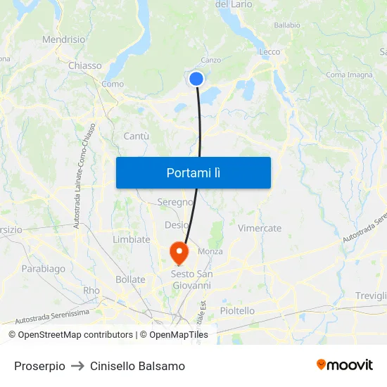 Proserpio to Cinisello Balsamo map