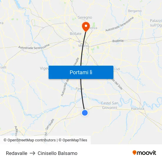 Redavalle to Cinisello Balsamo map