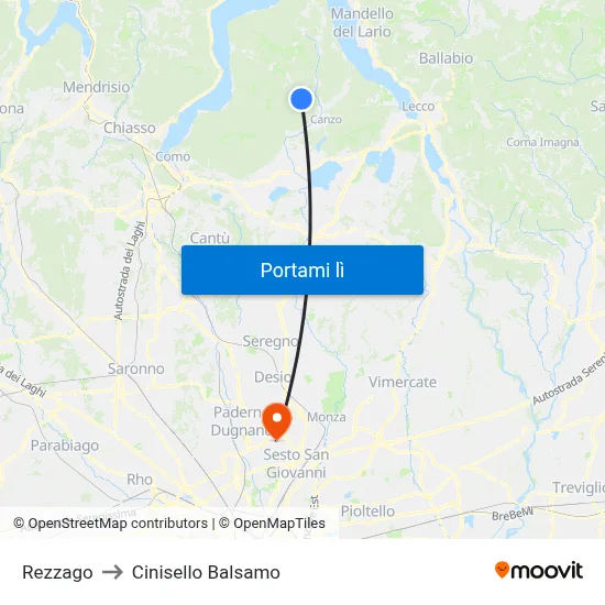 Rezzago to Cinisello Balsamo map