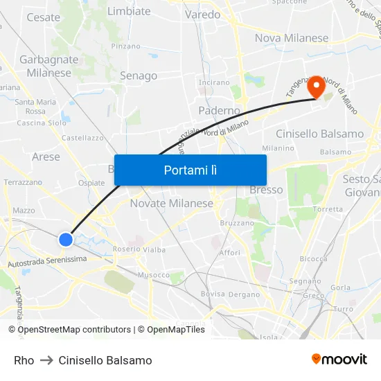 Rho to Cinisello Balsamo map