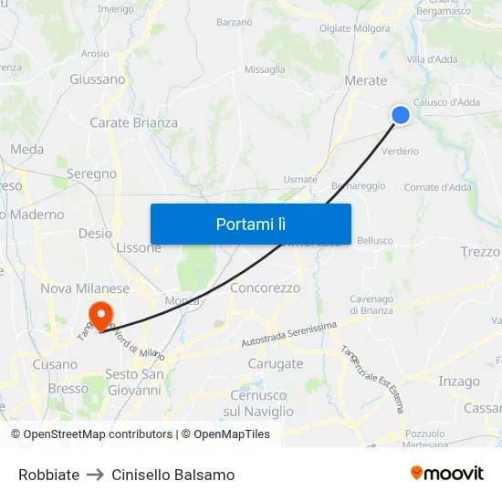 Robbiate to Cinisello Balsamo map
