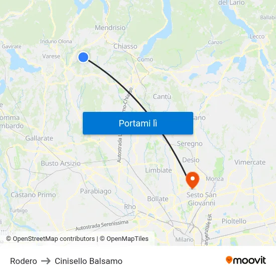 Rodero to Cinisello Balsamo map