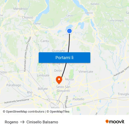 Rogeno to Cinisello Balsamo map