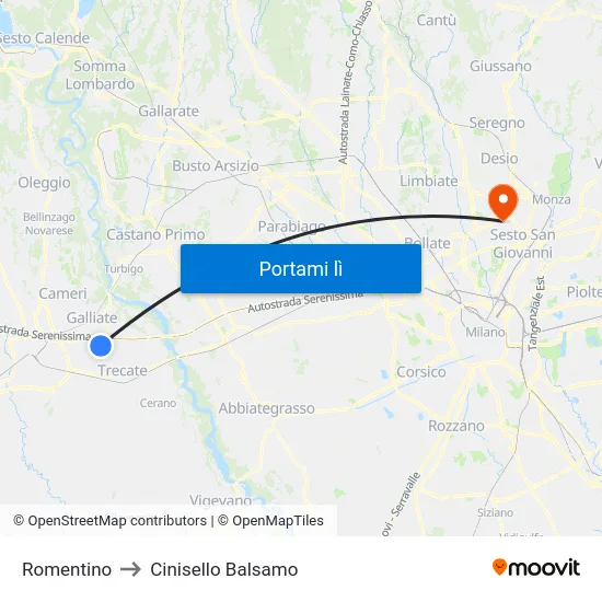 Romentino to Cinisello Balsamo map