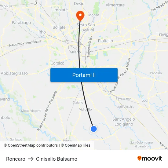 Roncaro to Cinisello Balsamo map