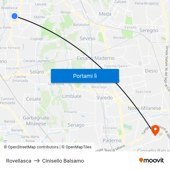 Rovellasca to Cinisello Balsamo map