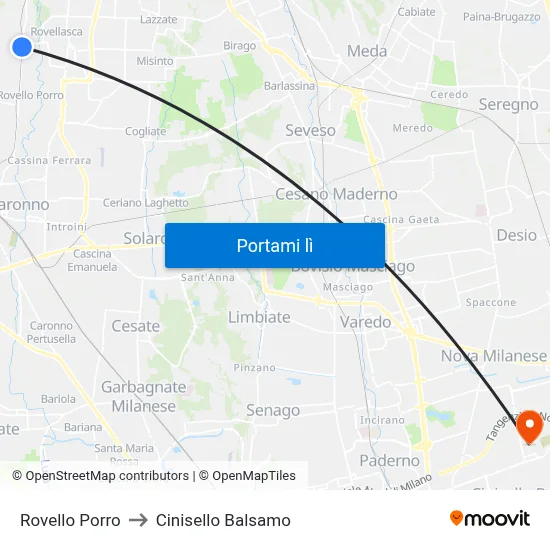 Rovello Porro to Cinisello Balsamo map