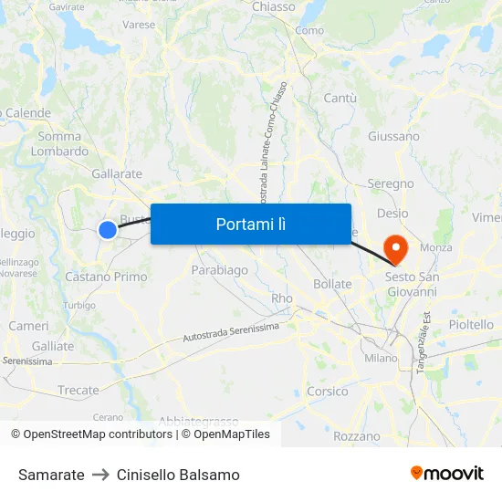 Samarate to Cinisello Balsamo map
