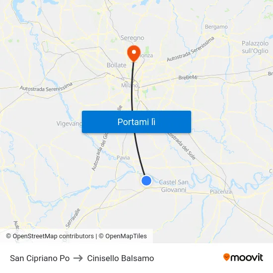 San Cipriano Po to Cinisello Balsamo map