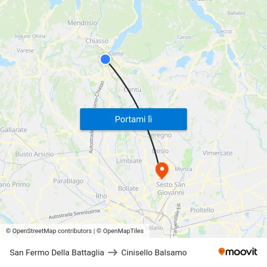 San Fermo Della Battaglia to Cinisello Balsamo map