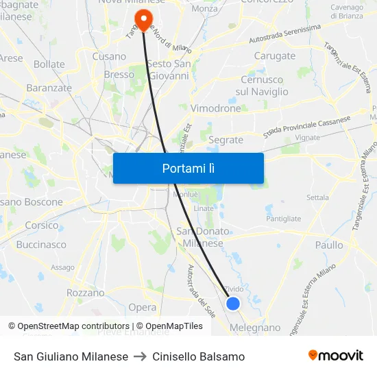 San Giuliano Milanese to Cinisello Balsamo map