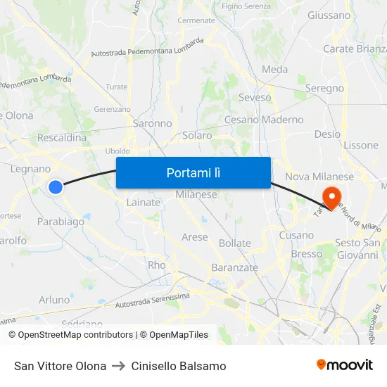 San Vittore Olona to Cinisello Balsamo map