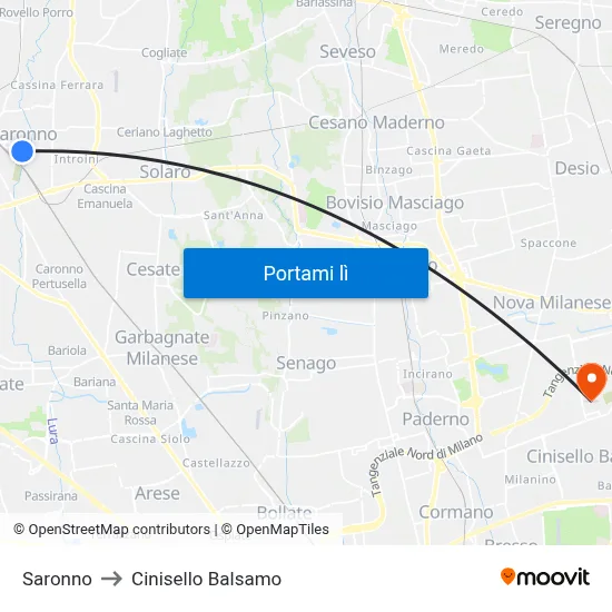 Saronno to Cinisello Balsamo map