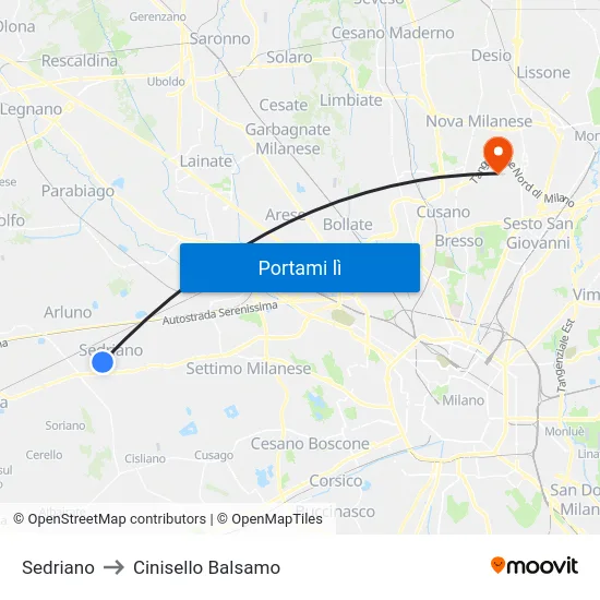 Sedriano to Cinisello Balsamo map