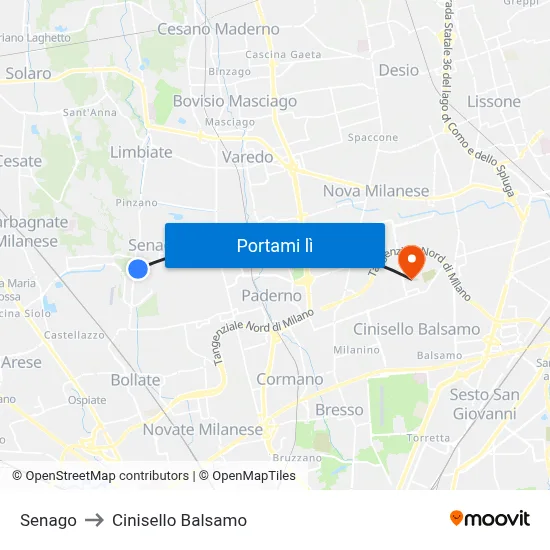 Senago to Cinisello Balsamo map
