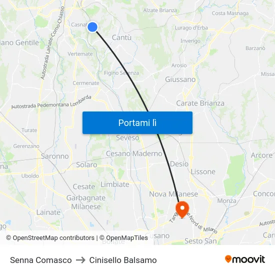 Senna Comasco to Cinisello Balsamo map