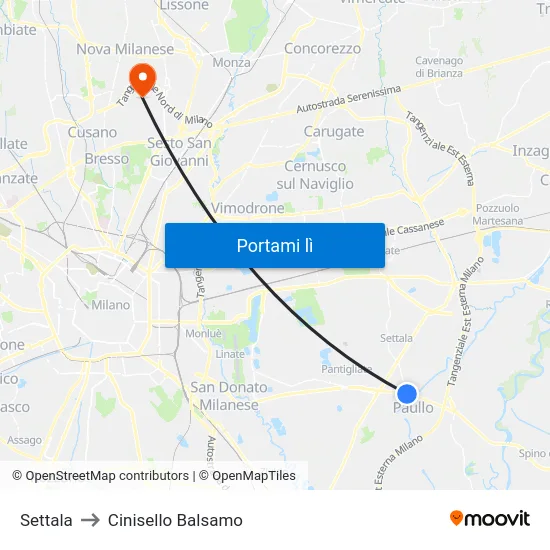 Settala to Cinisello Balsamo map