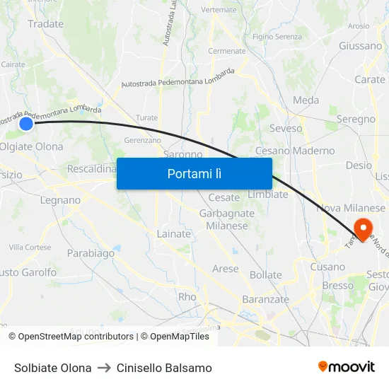 Solbiate Olona to Cinisello Balsamo map