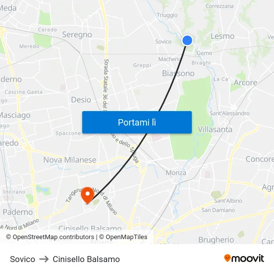 Sovico to Cinisello Balsamo map