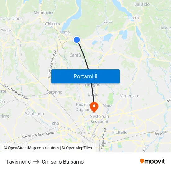 Tavernerio to Cinisello Balsamo map