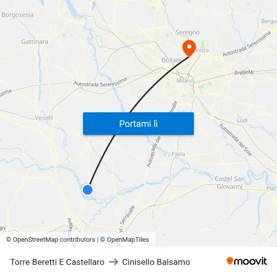 Torre Beretti E Castellaro to Cinisello Balsamo map