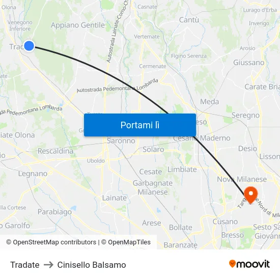 Tradate to Cinisello Balsamo map