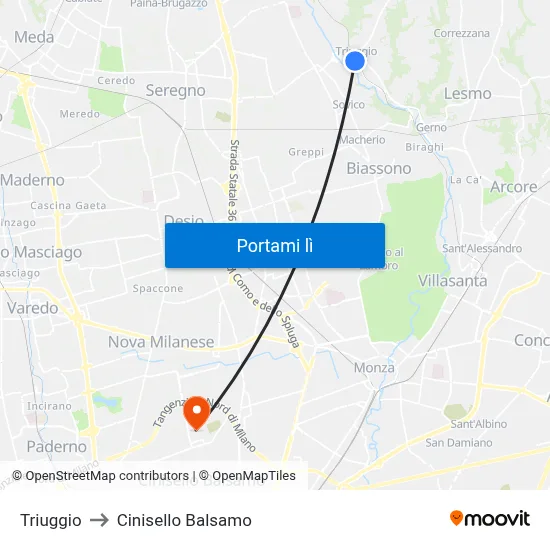 Triuggio to Cinisello Balsamo map