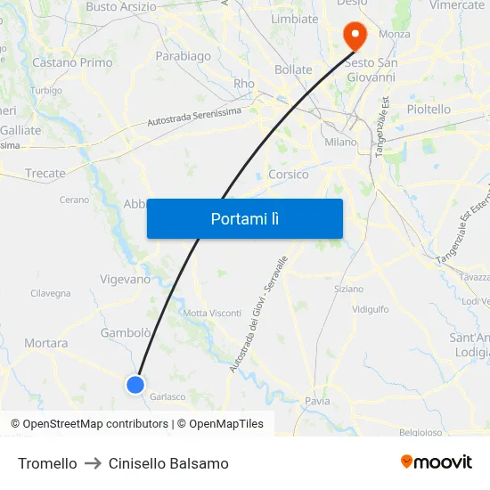 Tromello to Cinisello Balsamo map
