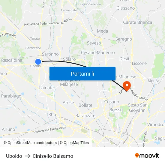 Uboldo to Cinisello Balsamo map