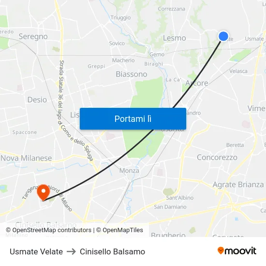 Usmate Velate to Cinisello Balsamo map