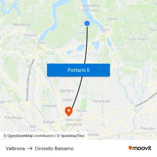 Valbrona to Cinisello Balsamo map