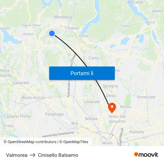 Valmorea to Cinisello Balsamo map