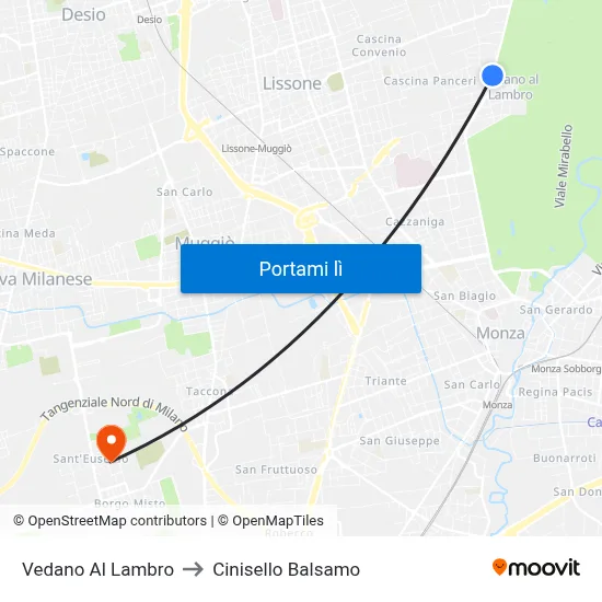 Vedano Al Lambro to Cinisello Balsamo map