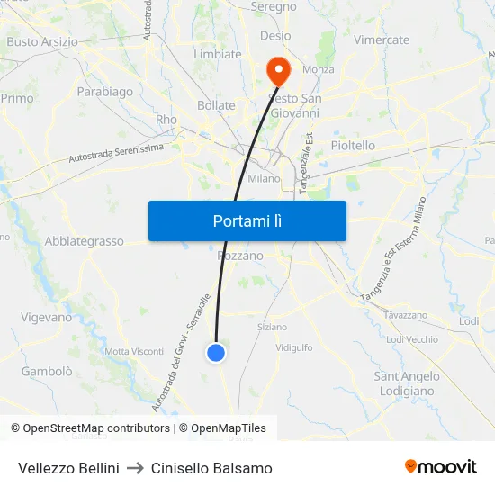 Vellezzo Bellini to Cinisello Balsamo map