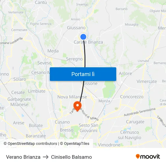 Verano Brianza to Cinisello Balsamo map