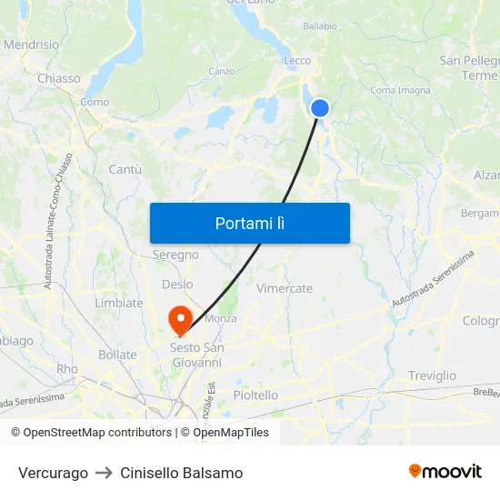 Vercurago to Cinisello Balsamo map