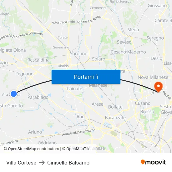 Villa Cortese to Cinisello Balsamo map