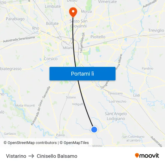 Vistarino to Cinisello Balsamo map