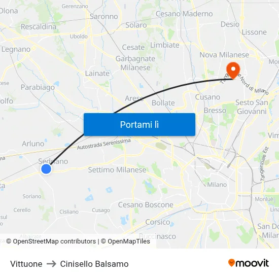 Vittuone to Cinisello Balsamo map