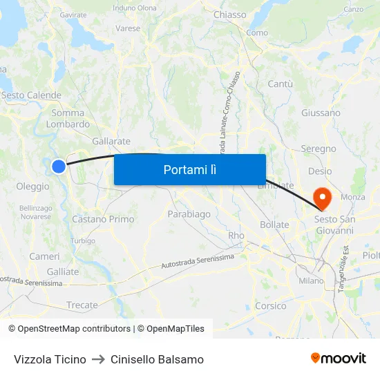 Vizzola Ticino to Cinisello Balsamo map